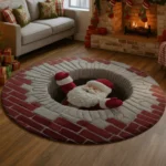 Red Beige 3d Santa Optical Illusion Rug For Holiday Decor 1