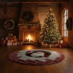 Red Beige 3d Santa Optical Illusion Rug For Holiday Decor 1