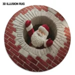 Red Beige 3d Santa Optical Illusion Rug For Holiday Decor 1