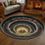 Red Black 3d Spiral Train Rug Christmas Optical Illusion Decor 1
