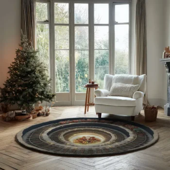 Red Black 3d Spiral Train Rug Christmas Optical Illusion Decor 2