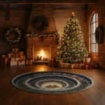 Red Black 3d Spiral Train Rug Christmas Optical Illusion Decor 1