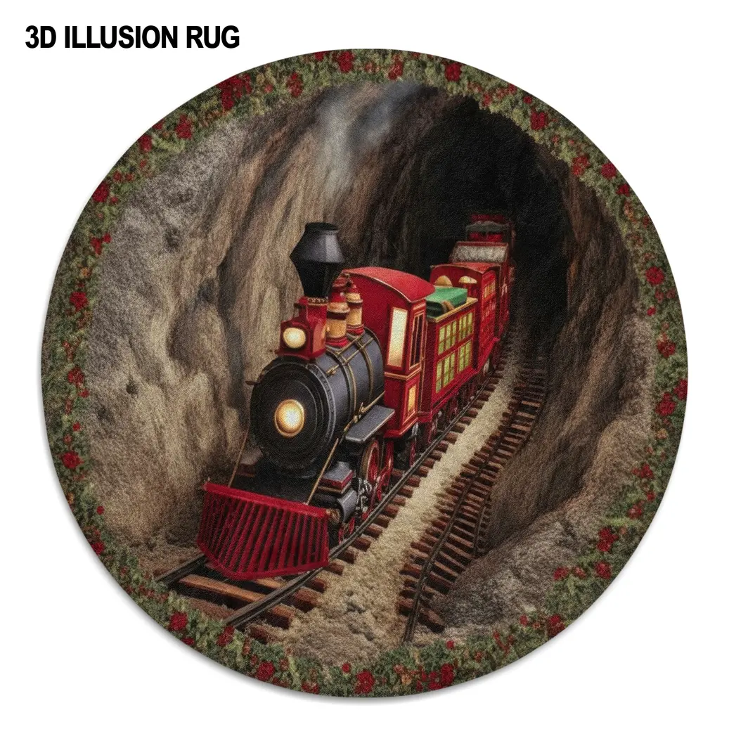 Red Black Unique 3d Train Illusion Rug For Home Decor 4 Red Black Unique 3d Train Illusion Rug For Home Decor 4
