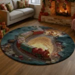 Red Blue 3d Train Illusion Rug Unique Home Decor Piece 1