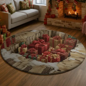 Red Brown 3d Illusion Holiday Rug Perfect Christmas Decor 1