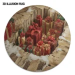 Red Brown 3d Illusion Holiday Rug Perfect Christmas Decor 1
