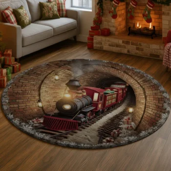 Red Brown 3d Train Illusion Rug Unique Tunnel Design Carpet 1