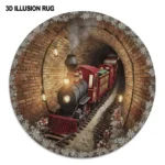 Red Brown 3d Train Illusion Rug Unique Tunnel Design Carpet 1