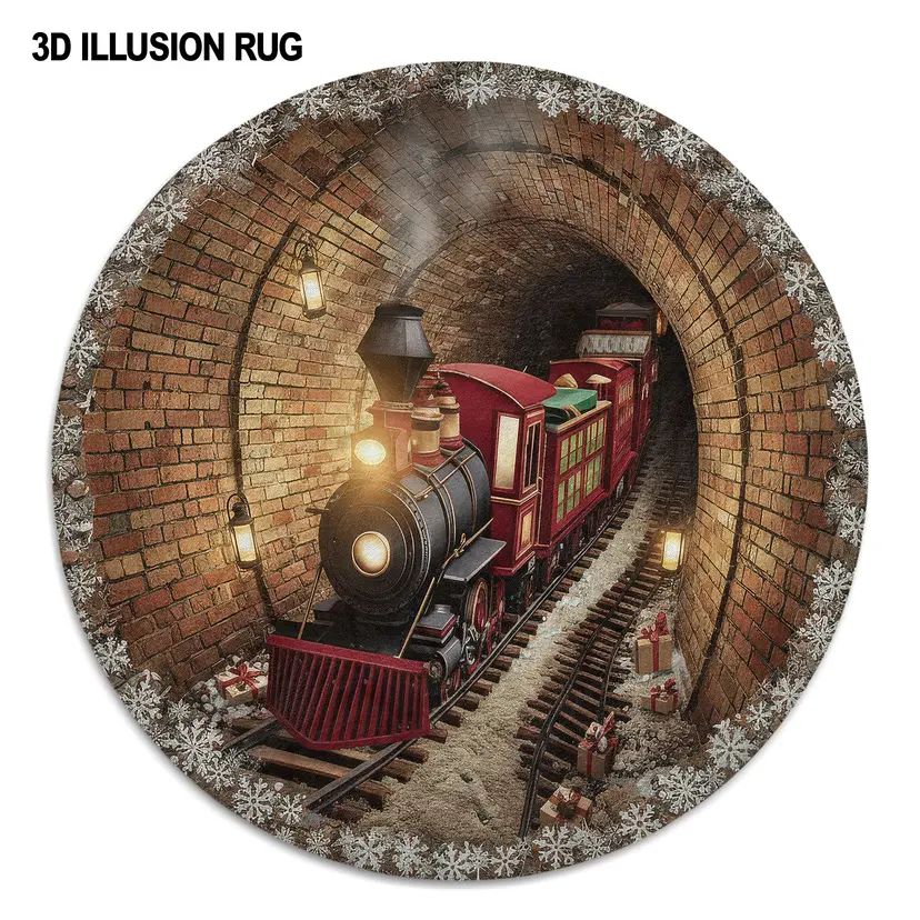Red Brown 3d Train Illusion Rug Unique Tunnel Design Carpet 4 Red Brown 3d Train Illusion Rug Unique Tunnel Design Carpet 4