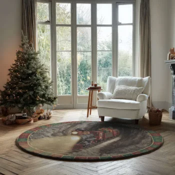 Red Brown 3d Train Illusion Rug Whimsical Holiday Decor 2