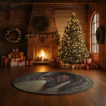 Red Brown 3d Train Illusion Rug Whimsical Holiday Decor 1