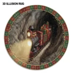 Red Brown 3d Train Illusion Rug Whimsical Holiday Decor 1