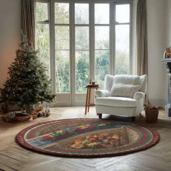 Red Brown 3d Train Illusion Rug With Gifts Decorative Holiday Mat 2