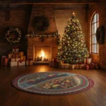 Red Brown 3d Train Illusion Rug With Gifts Decorative Holiday Mat 1