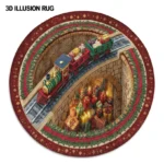 Red Brown 3d Train Illusion Rug With Gifts Decorative Holiday Mat 1