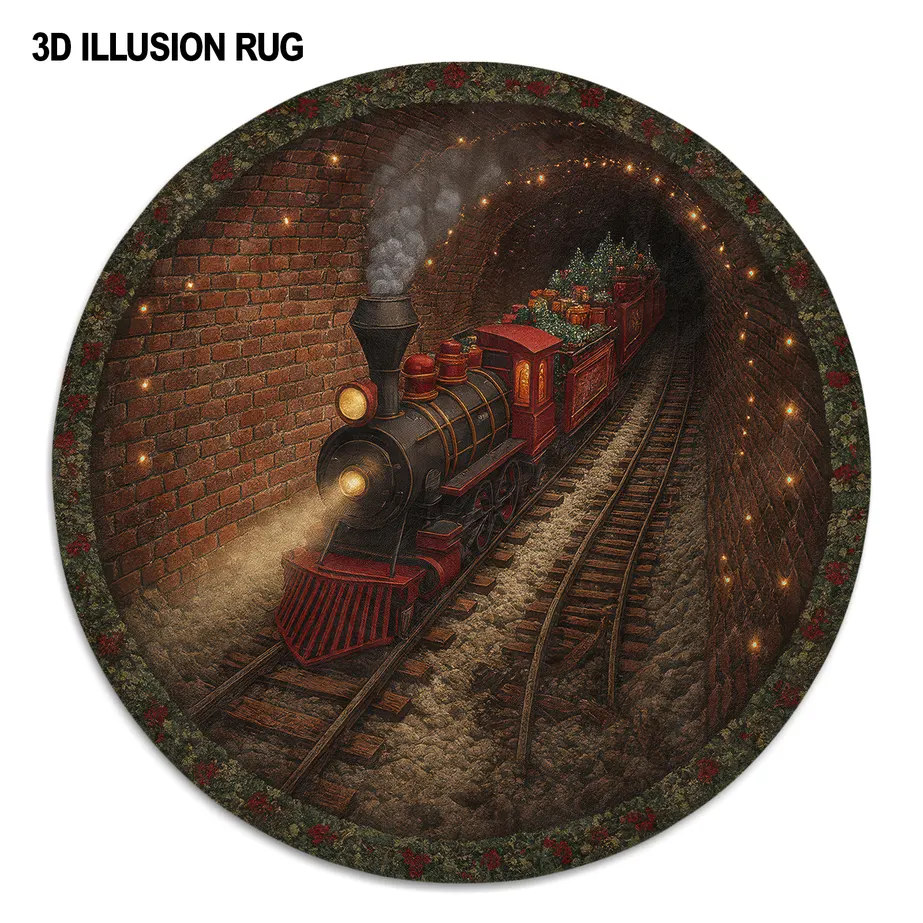 Red Brown 3d Train Tunnel Rug Unique Optical Illusion Decor 4 Red Brown 3d Train Tunnel Rug Unique Optical Illusion Decor 4