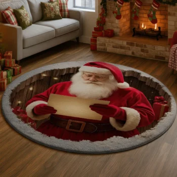 Red Festive Santa 3d Illusion Rug Holiday Decor Magic 1