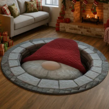 Red Gray 3d Gnome Illusion Rug Unique Home Decor Accent 1