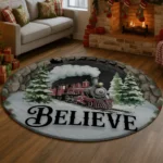 Red Green 3d Illusion Christmas Rug Festive Train Design 1