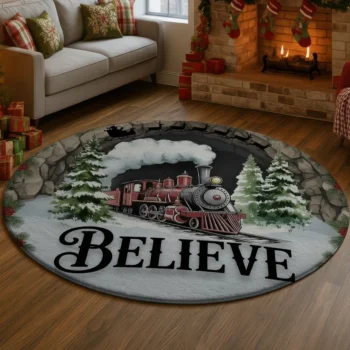 Red Green 3d Illusion Christmas Rug Festive Train Design 1