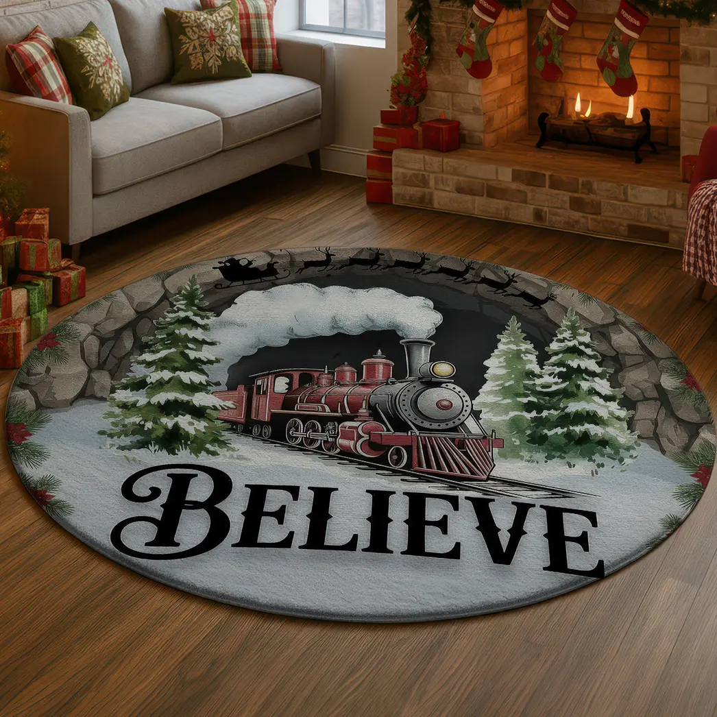 Red Green 3d Illusion Christmas Rug Festive Train Design 1 Red Green 3d Illusion Christmas Rug Festive Train Design 1