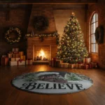 Red Green 3d Illusion Christmas Rug Festive Train Design 1