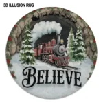 Red Green 3d Illusion Christmas Rug Festive Train Design 1