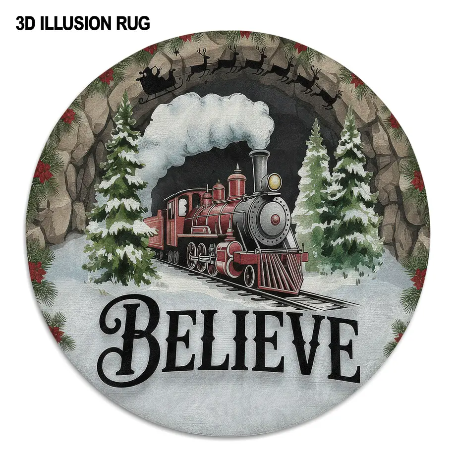 Red Green 3d Illusion Christmas Rug Festive Train Design 4 Red Green 3d Illusion Christmas Rug Festive Train Design 4