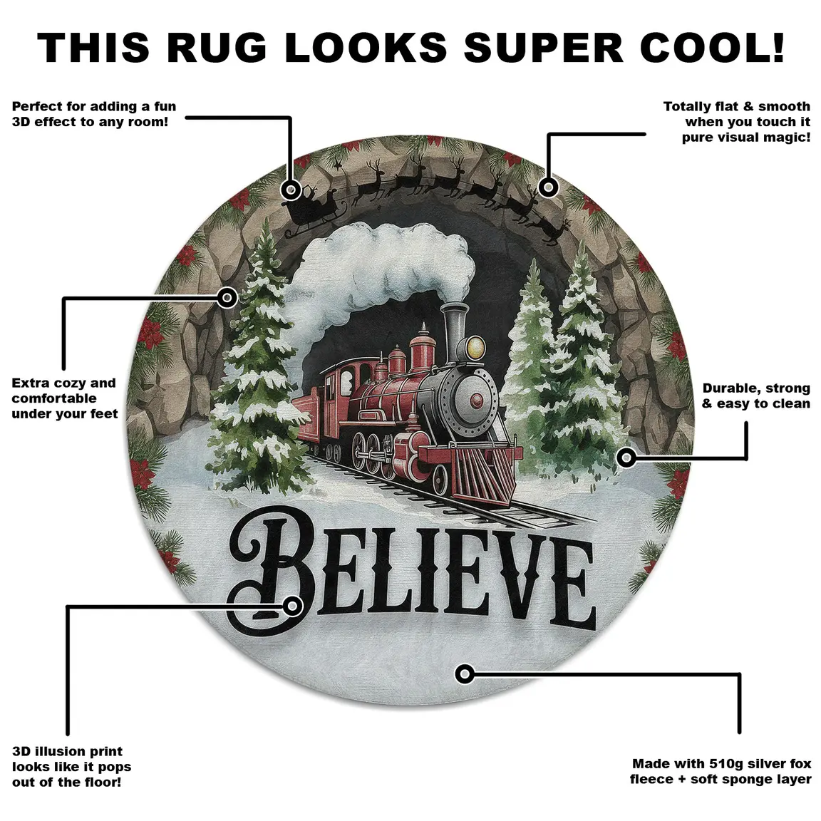 Red Green 3d Illusion Christmas Rug Festive Train Design 5 Red Green 3d Illusion Christmas Rug Festive Train Design 5