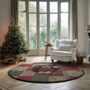 Red Green 3d Illusion Rug Cozy Holiday Dachshund Design 2