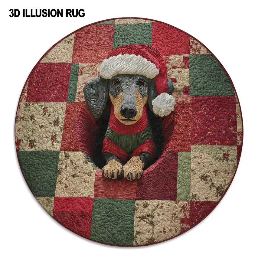 Red Green 3d Illusion Rug Cozy Holiday Dachshund Design 4 Red Green 3d Illusion Rug Cozy Holiday Dachshund Design 4