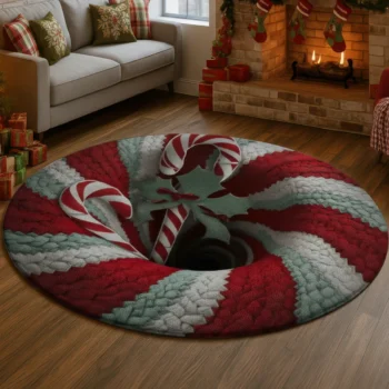 Red Green 3d Illusion Rug Festive Candy Cane Design 1