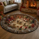 Red Green 3d Illusion Rug With Festive Puppies And Gnomes 1