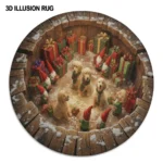Red Green 3d Illusion Rug With Festive Puppies And Gnomes 1