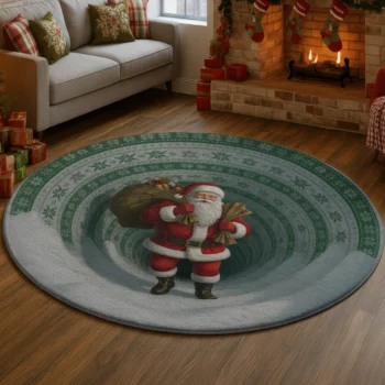 Red Green 3d Illusion Santa Rug Festive Holiday Decor Magic 1