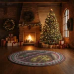 Red Green 3d Illusion Train Rug Perfect For Holiday Decor 1