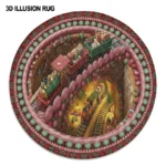 Red Green 3d Illusion Train Rug Perfect For Holiday Decor 1