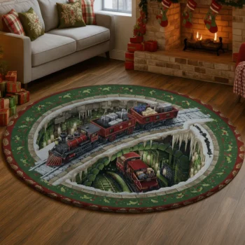 Red Green 3d Train Illusion Rug Unique Home Decor Piece 1