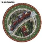 Red Green 3d Train Illusion Rug Unique Home Decor Piece 1