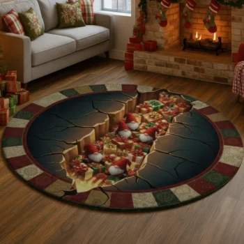 Red Green Enchanting 3d Rug With Festive Gnome Illusion Design 1
