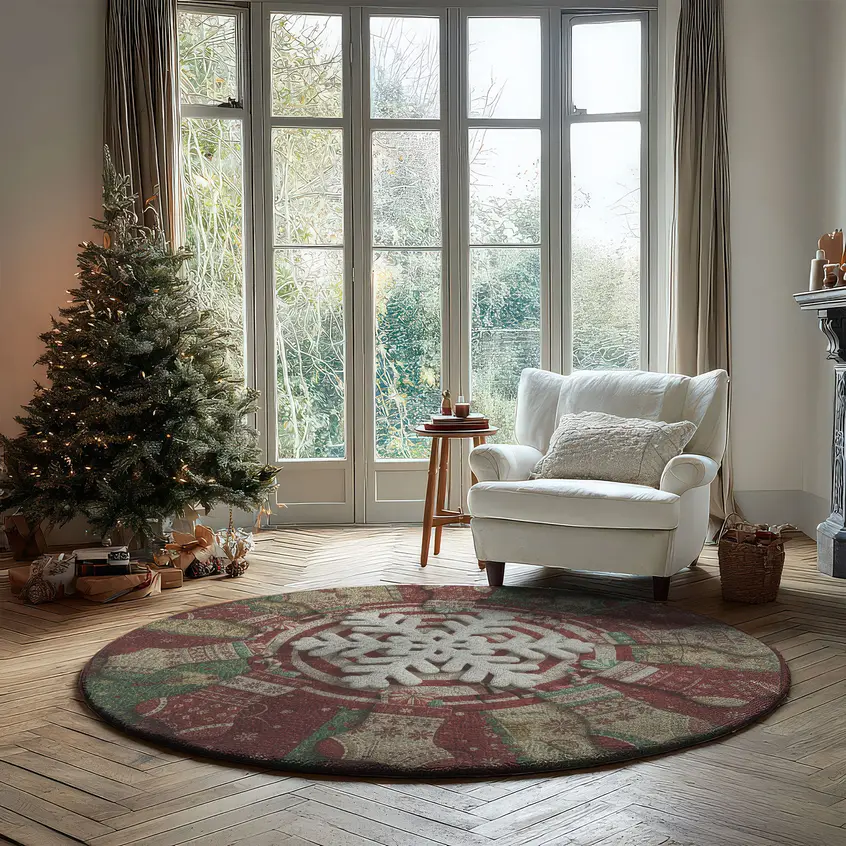 Red Green Festive 3d Illusion Rug With Snowflake Design 2 Red Green Festive 3d Illusion Rug With Snowflake Design 2