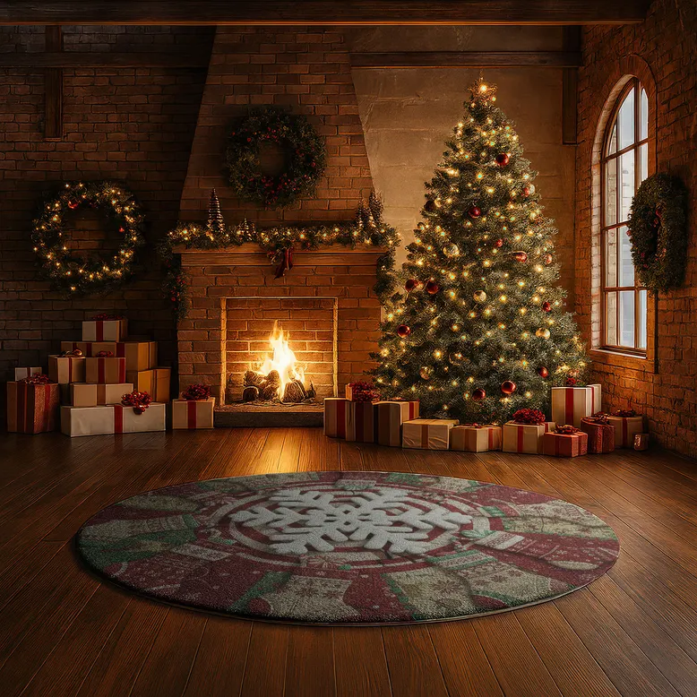 Red Green Festive 3d Illusion Rug With Snowflake Design 3 Red Green Festive 3d Illusion Rug With Snowflake Design 3