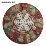 Red Green Festive 3d Illusion Rug With Snowflake Design 1