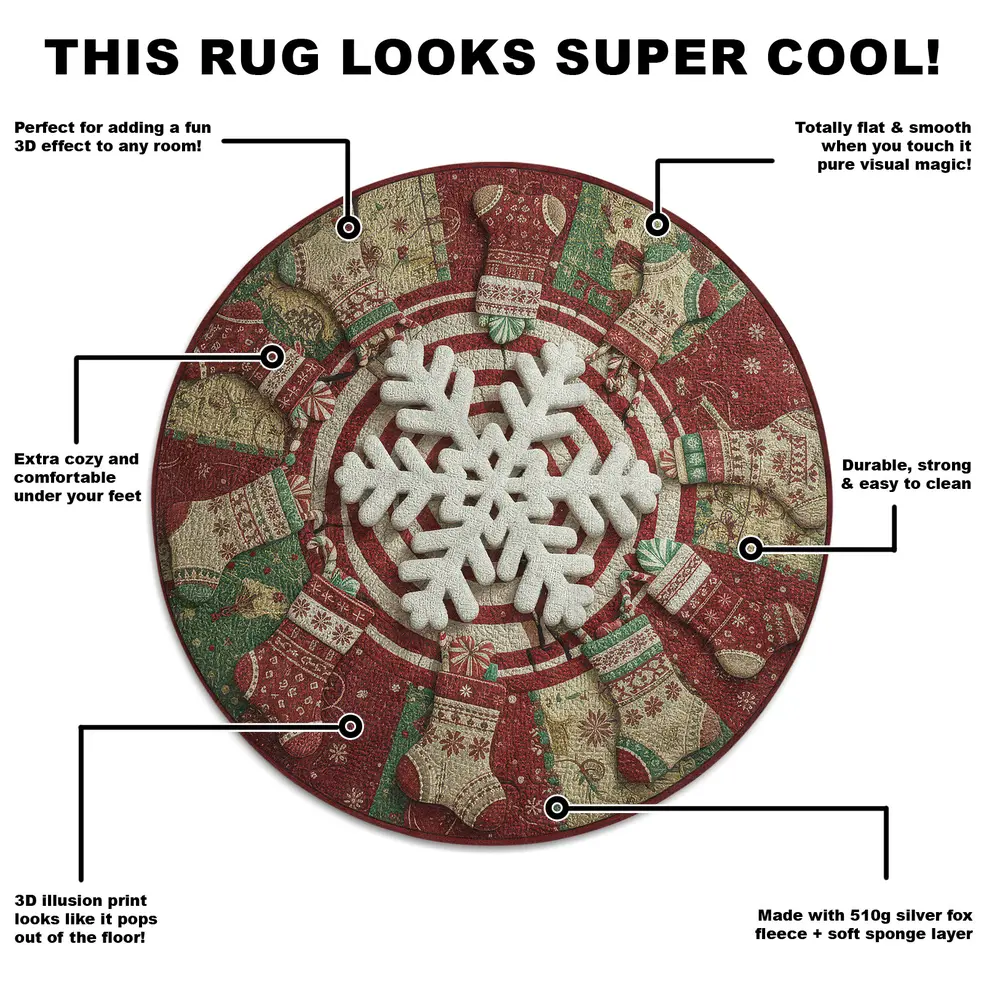 Red Green Festive 3d Illusion Rug With Snowflake Design 5 Red Green Festive 3d Illusion Rug With Snowflake Design 5