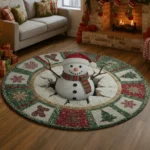 Red Green Festive 3d Illusion Rug With Snowman Design Holiday Decor 1
