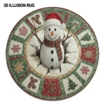 Red Green Festive 3d Illusion Rug With Snowman Design Holiday Decor 1