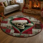 Red Green Festive Skull Illusion Rug Unique Holiday Decor 1