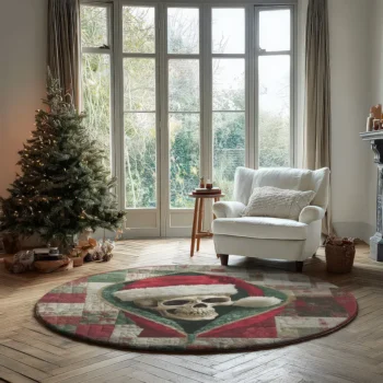 Red Green Festive Skull Illusion Rug Unique Holiday Decor 2