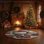 Red Green Festive Skull Illusion Rug Unique Holiday Decor 1