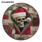 Red Green Festive Skull Illusion Rug Unique Holiday Decor 1